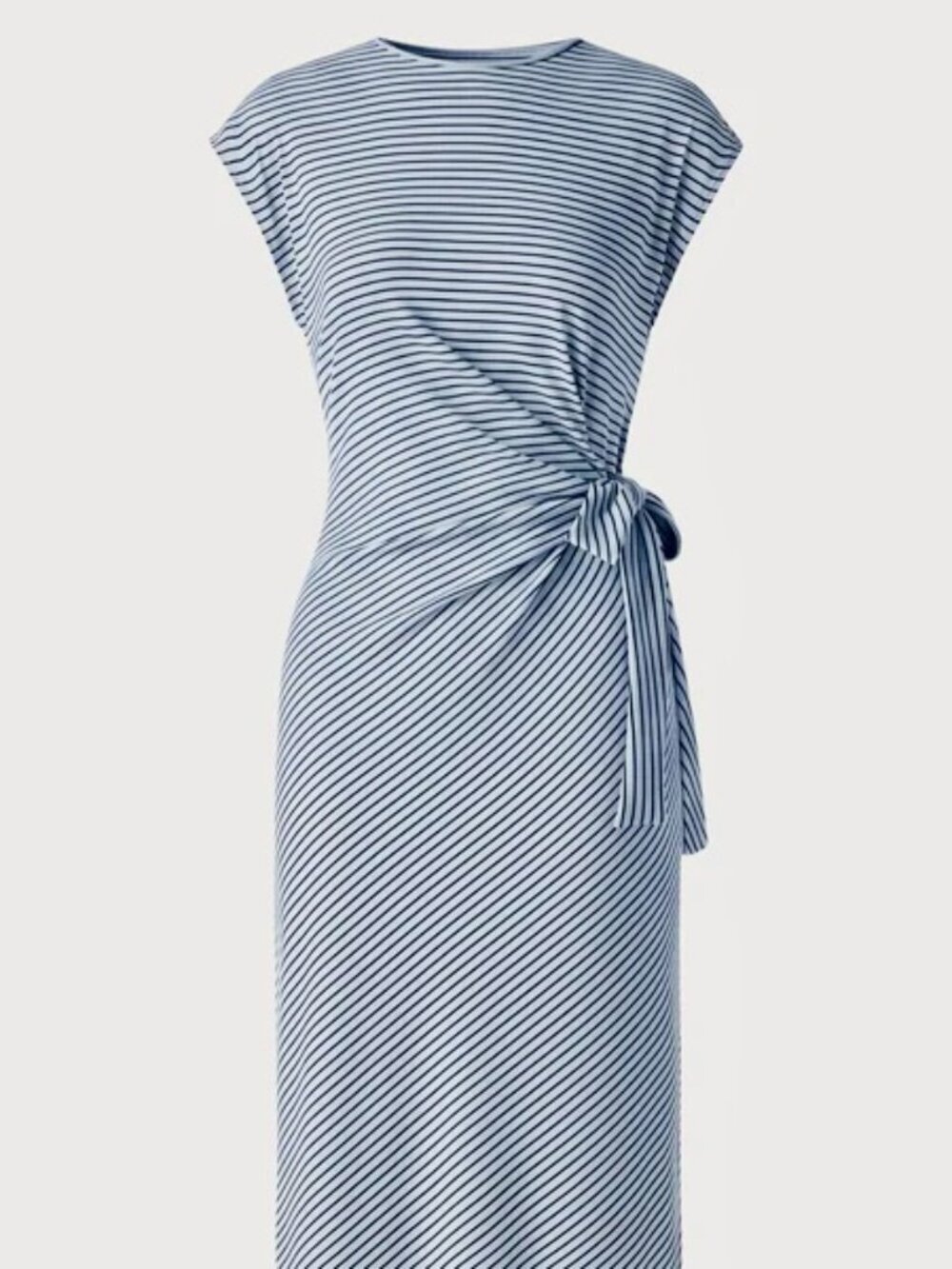 *NWT* OGL Lyocell Striped Tie Waist Midi Dress Medium 6-8 Blue Navy